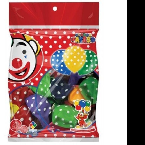 GLOBOS PAYASO IMP. LUNARES 12 COL. SURT. BOLSA C25 PZAS